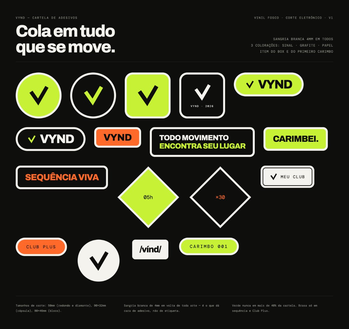 Cartela de adesivos da Vynd
